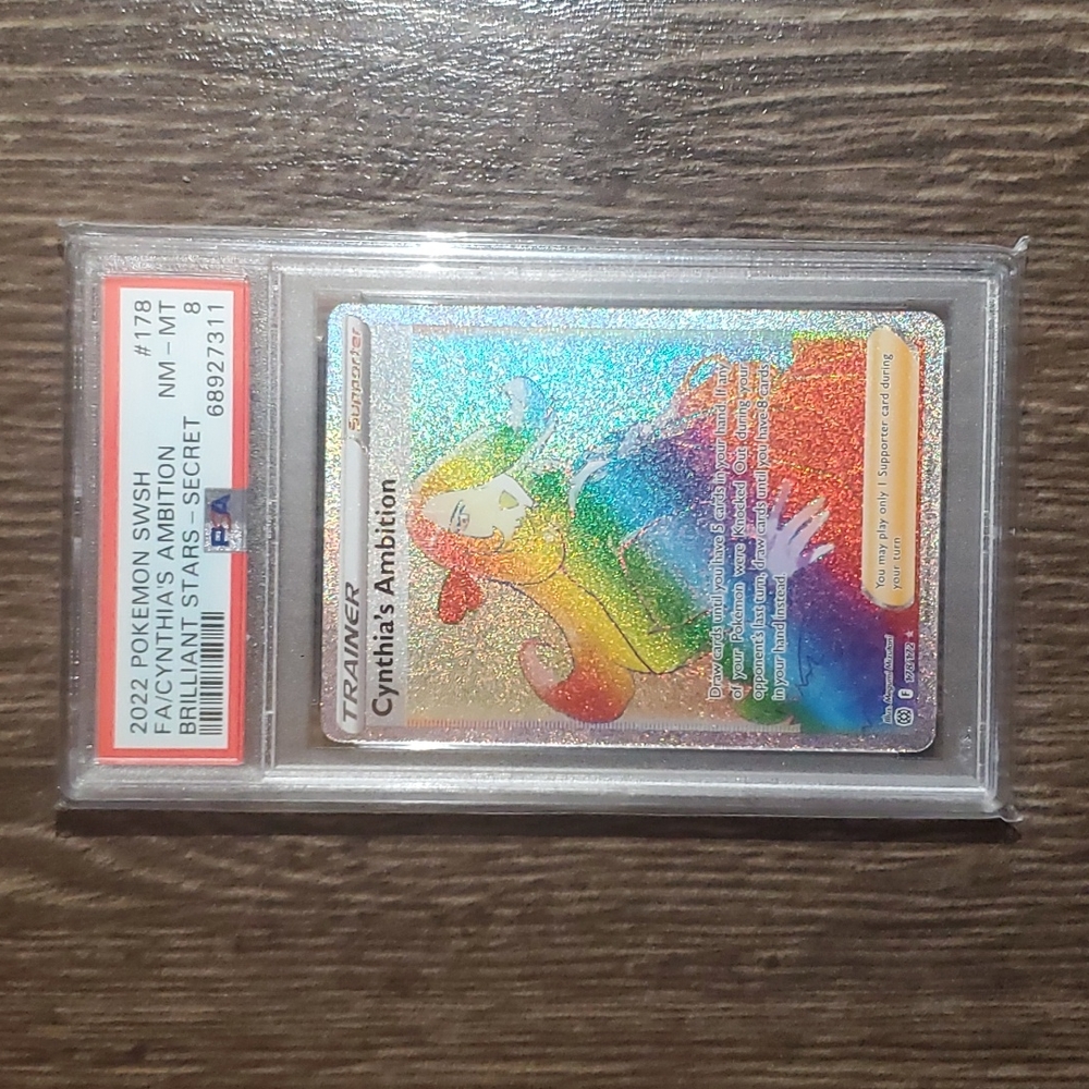 PSA 8 2022 Pokémon Brillant Stars - Full Art Secret Rare Cynthia's Ambition CARD